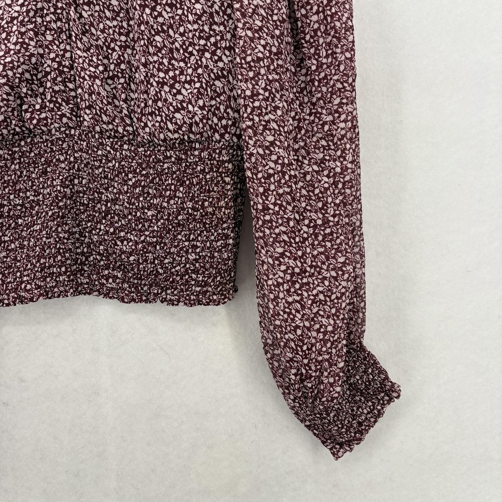 Abercrombie & Fitch Blouse Womens Small Red Floral Smocked Waist Babydoll Y2K - Picture 3 of 16